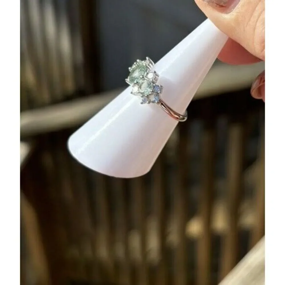 Bomb Party RBP3005 LC Light Green Quartz‎ On Rhodium Plated Band Sz 6
